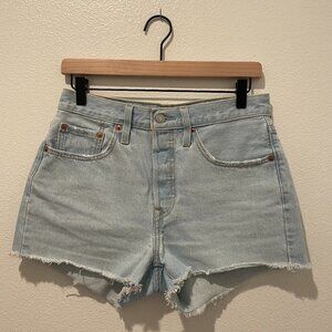 Levi’s 501 High-Waisted Women's Denim Shorts Size 27 Light Wash Distressed Hem